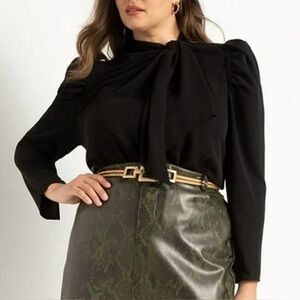 ELOQUII Plus Size Black Bow Tie Front Blouse Sz 20 Victorian Gothic Edwardian